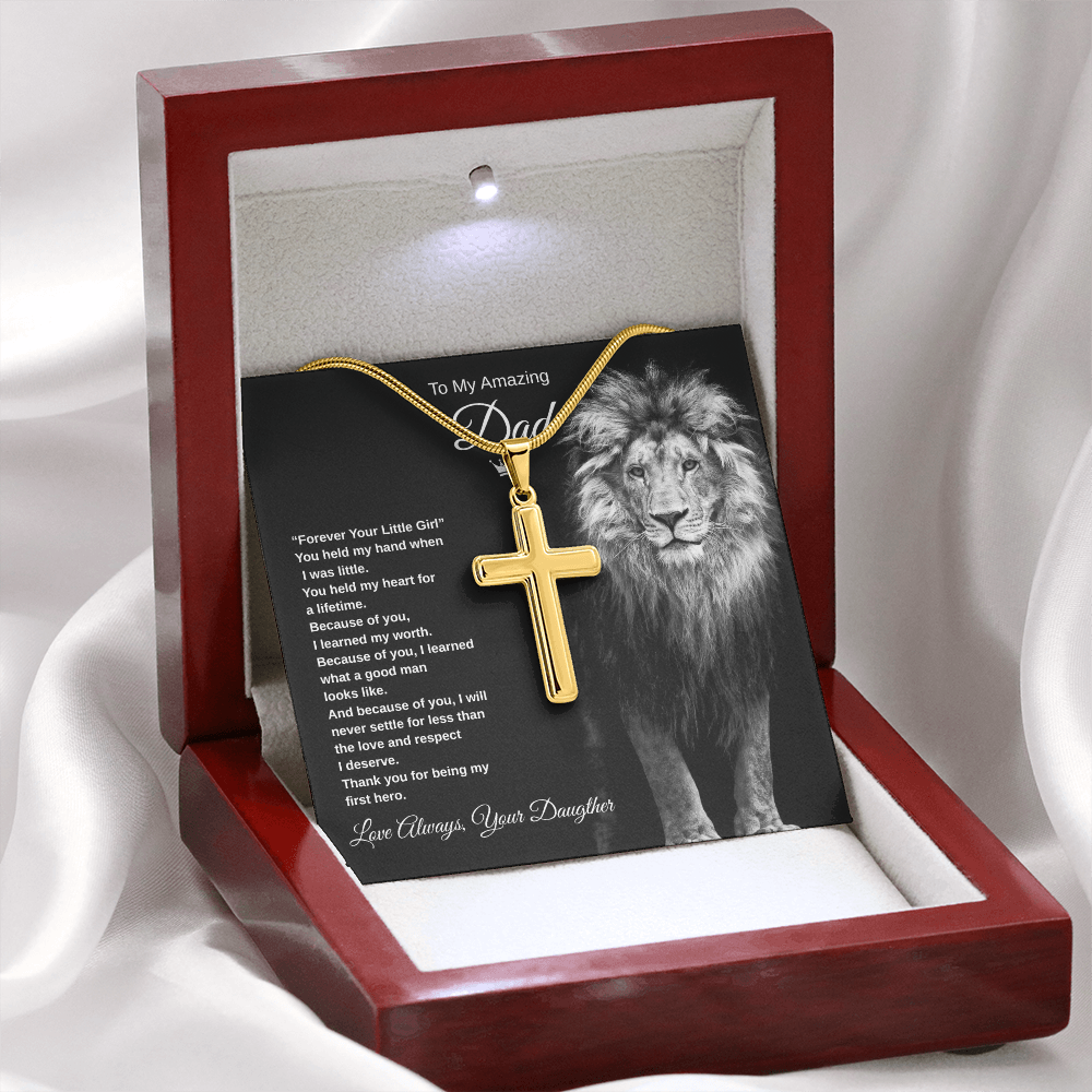 Gift To My Amazing Dad From Daughter “Forever Your Little Girl” Cross Necklace