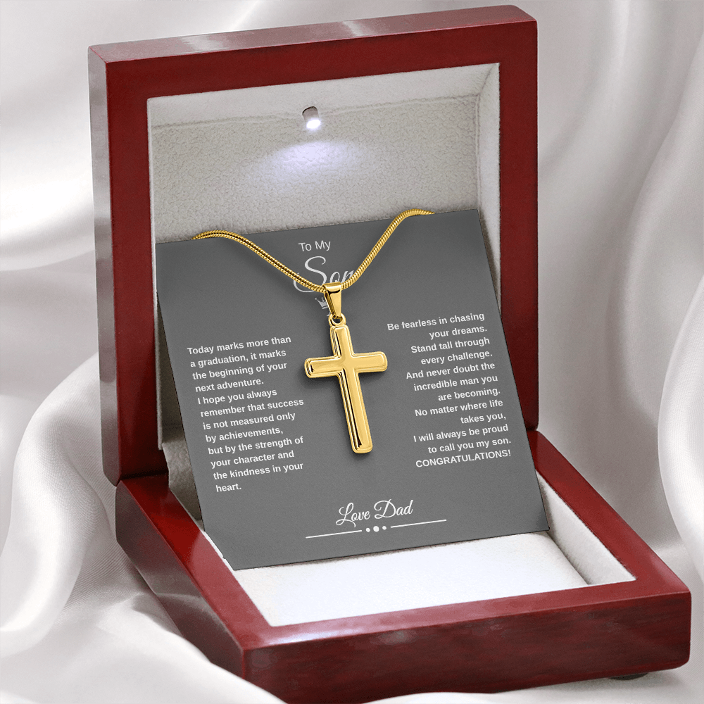 Gift To My Son From Dad “Be Fearless In Chasing Your Dreams” Cross with Link Chain Necklace