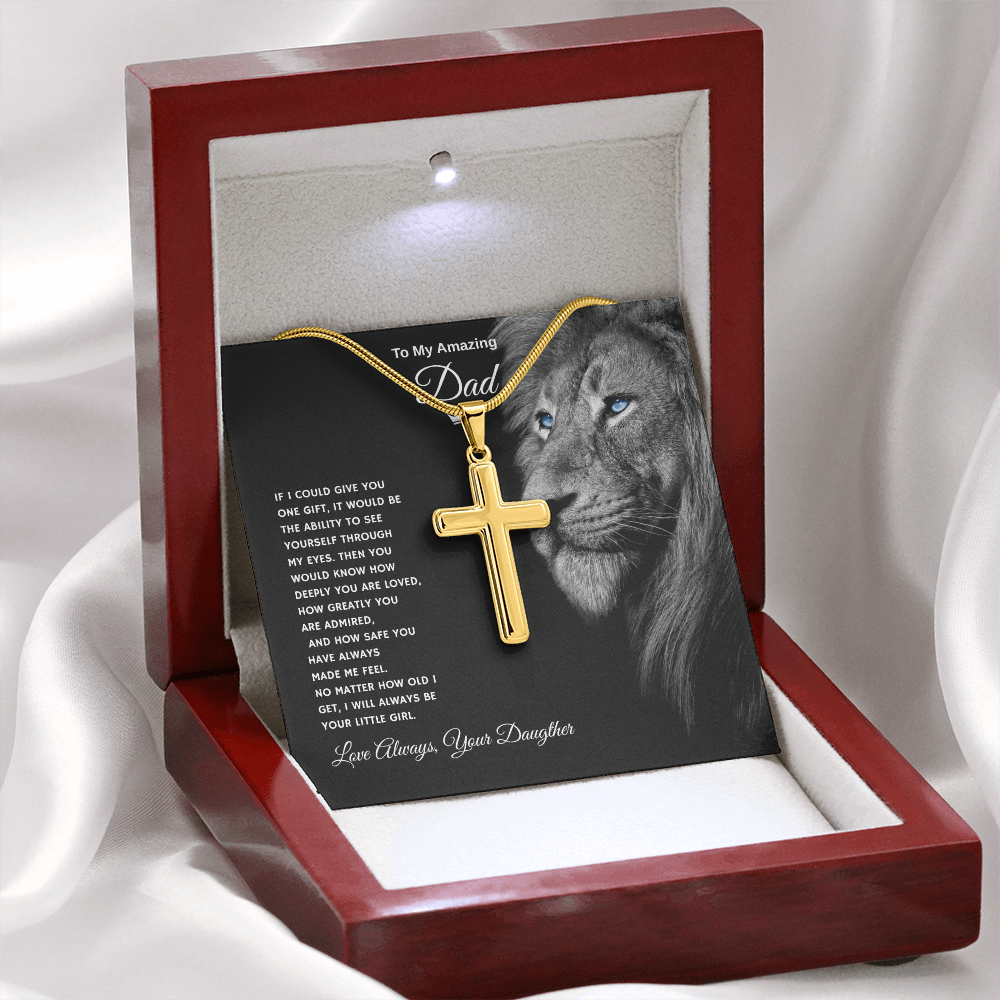 Gift To My Amazing Dad From Daughter “Forever Your Little Girl” Cross Necklace