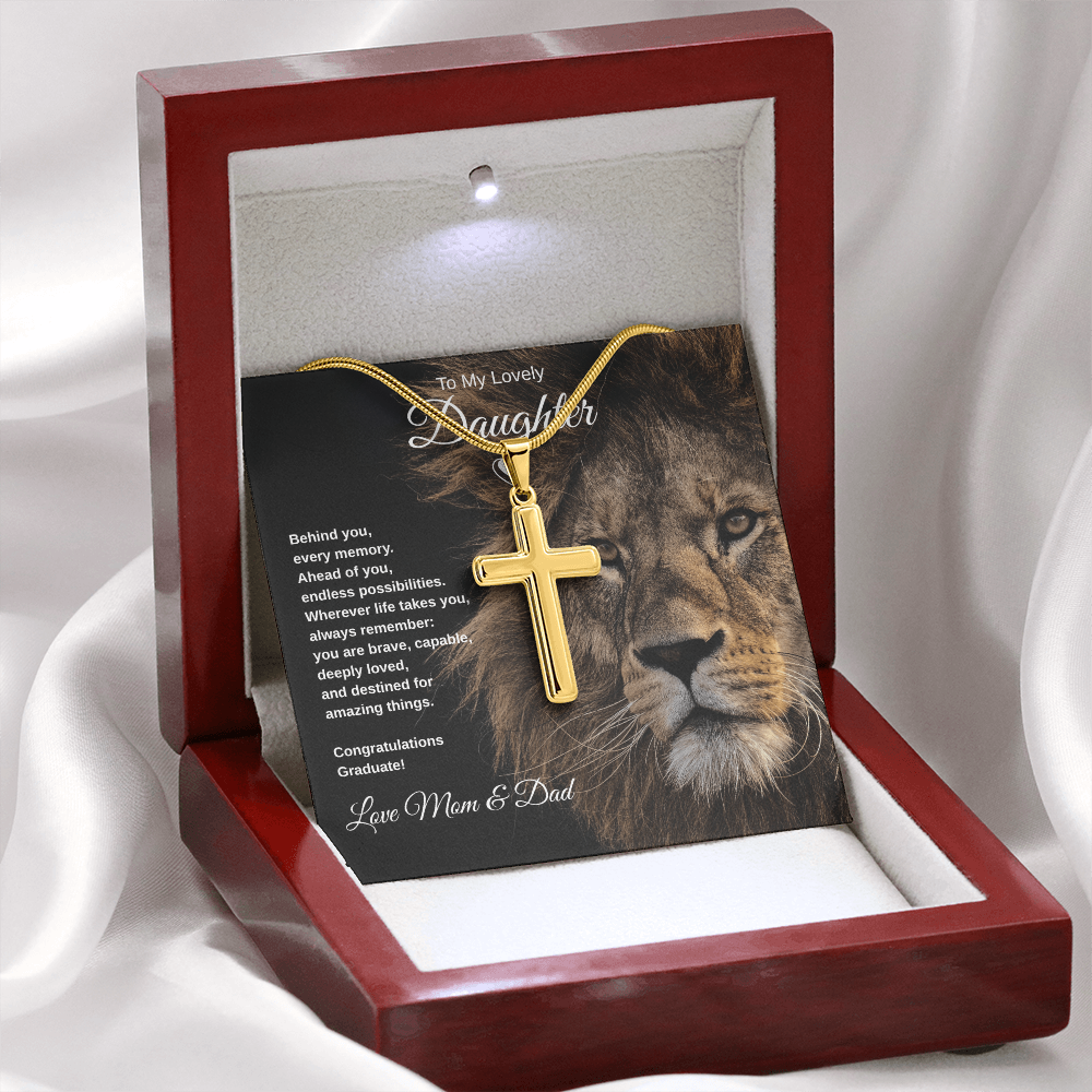 Gift To Our Lovely Daughter From Mom & Dad “You Are Destined For Amazing Things” Cross Chain Necklace