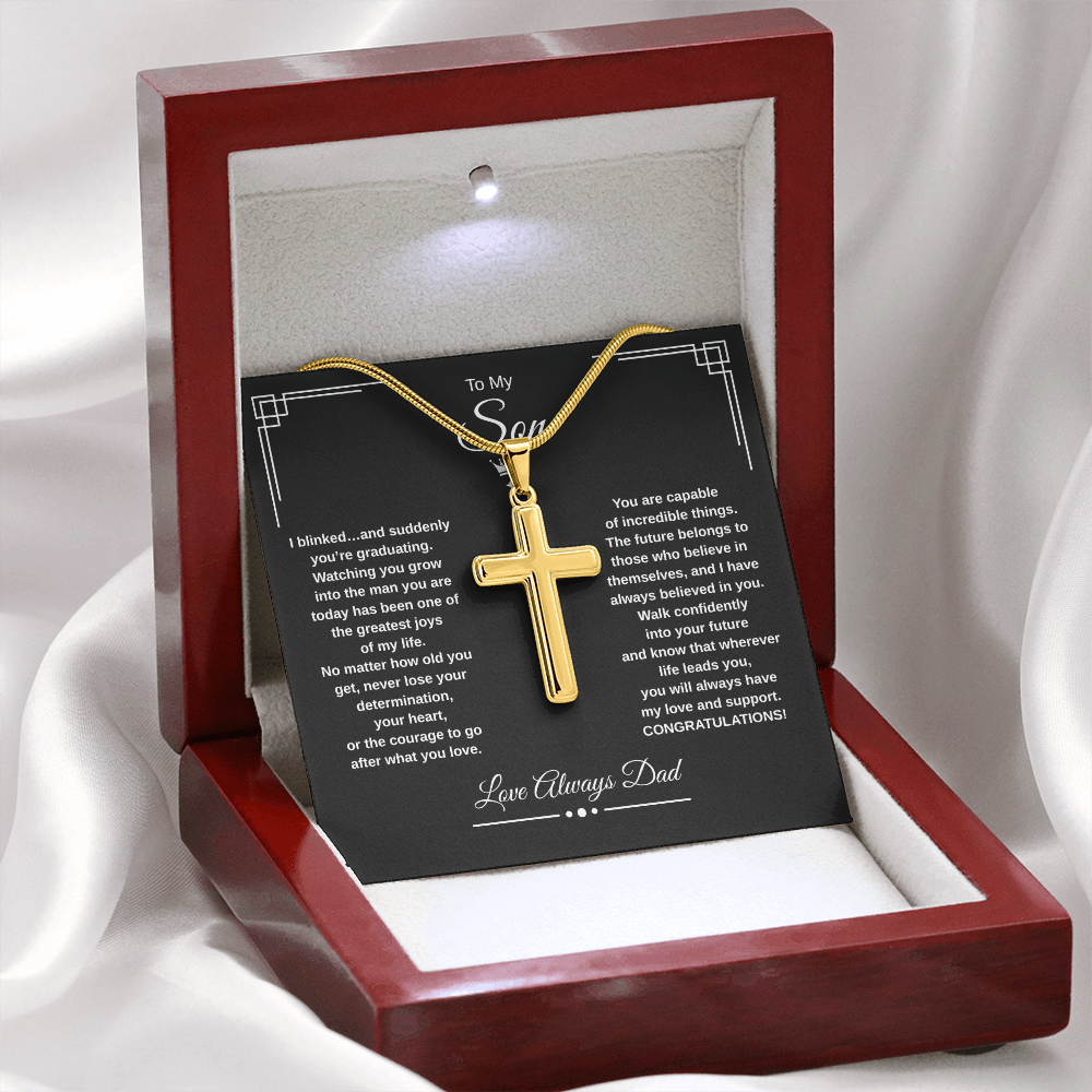 Gift To My Son From Dad “I Blinked…And Suddenly You're Graduating” Cross with Link Chain Necklace
