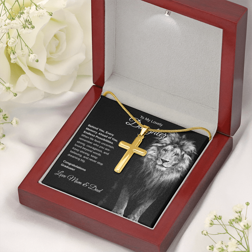Gift To Our Lovely Daughter From Mom & Dad “Never Stop Dreaming Big” Cross  Necklace