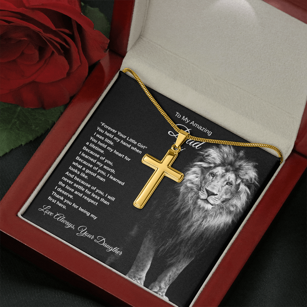 Gift To My Amazing Dad From Daughter “Forever Your Little Girl” Cross Necklace