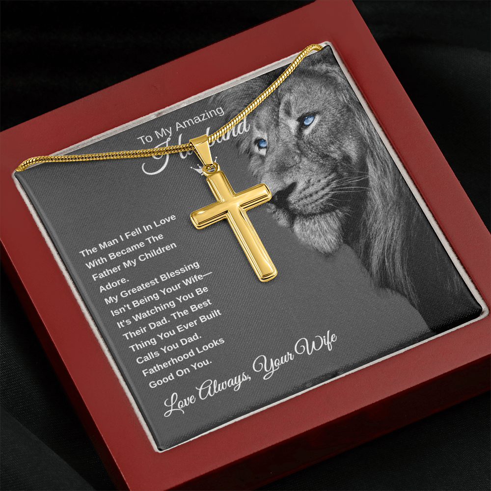 Gift To My Amazing Husband From Wife "The Best Husband. The Best Dad” Cross Chain Necklace
