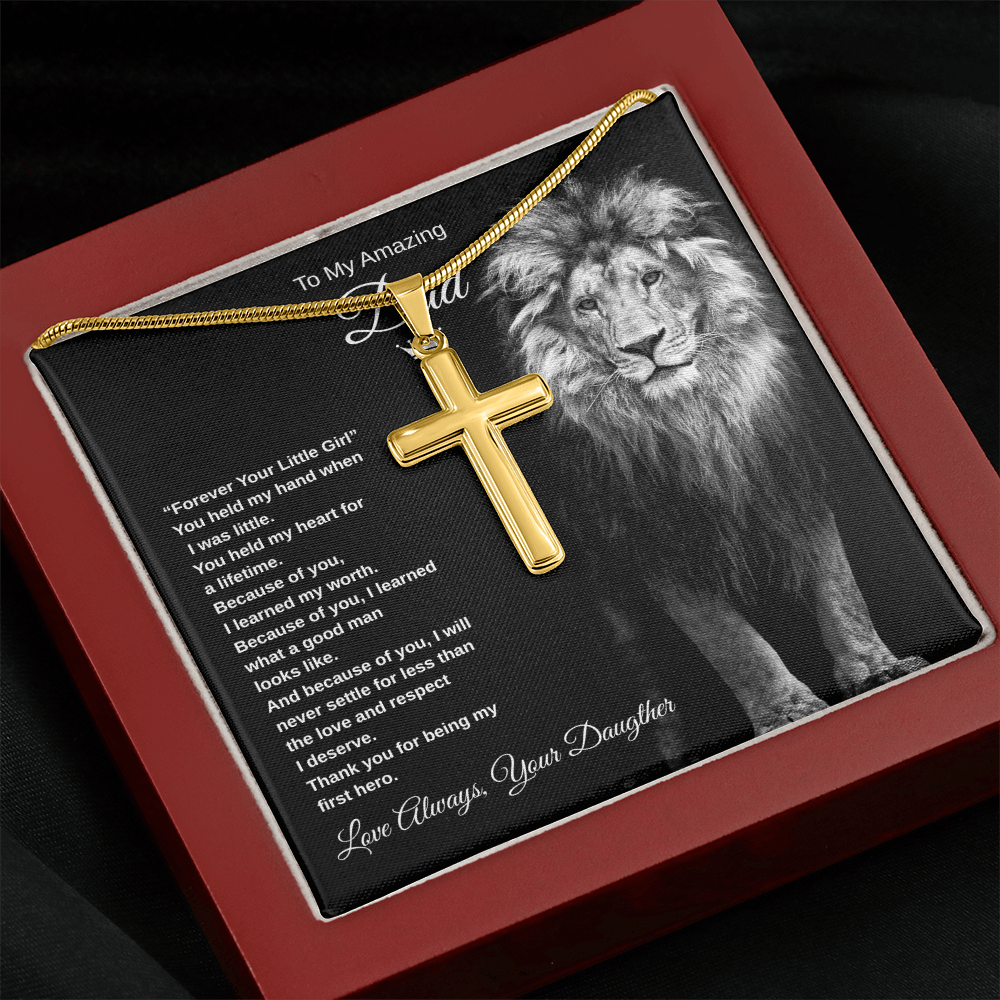 Gift To My Amazing Dad From Daughter “Forever Your Little Girl” Cross Necklace