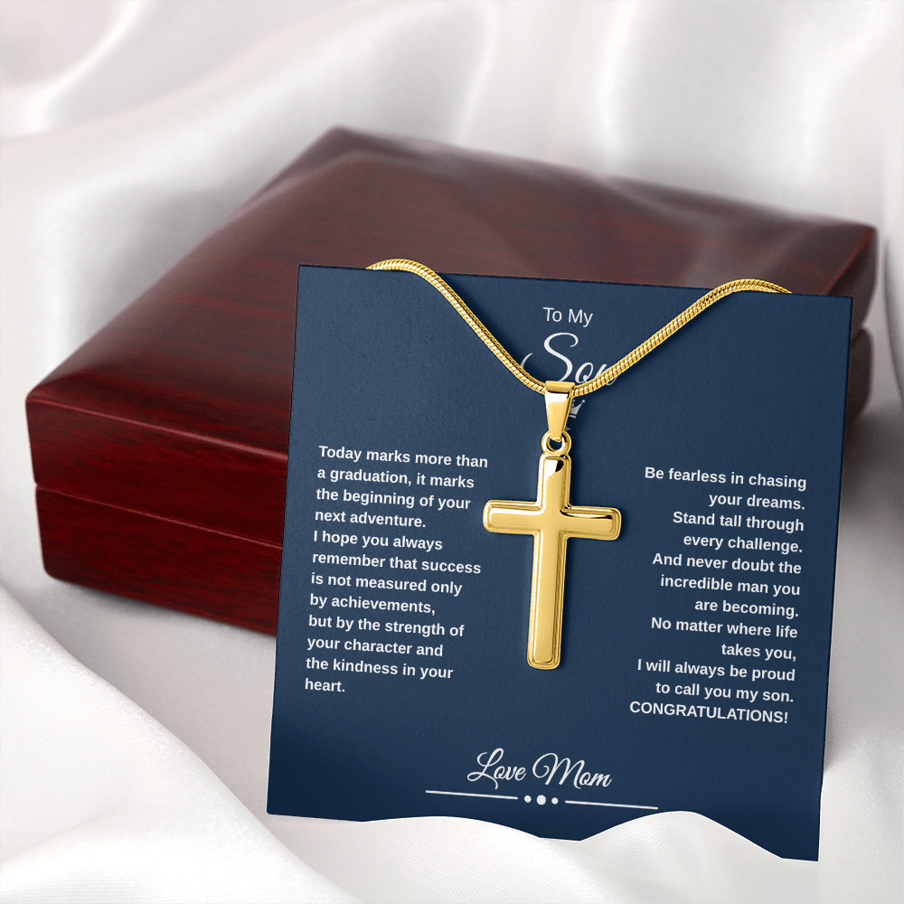Gift To My Son From Mom “Be Fearless In Chasing Your Dreams” Cross with Link Chain Necklace