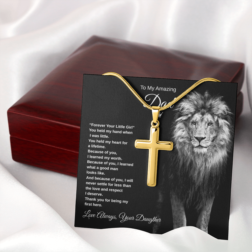 Gift To My Amazing Dad From Daughter “Forever Your Little Girl” Cross Necklace