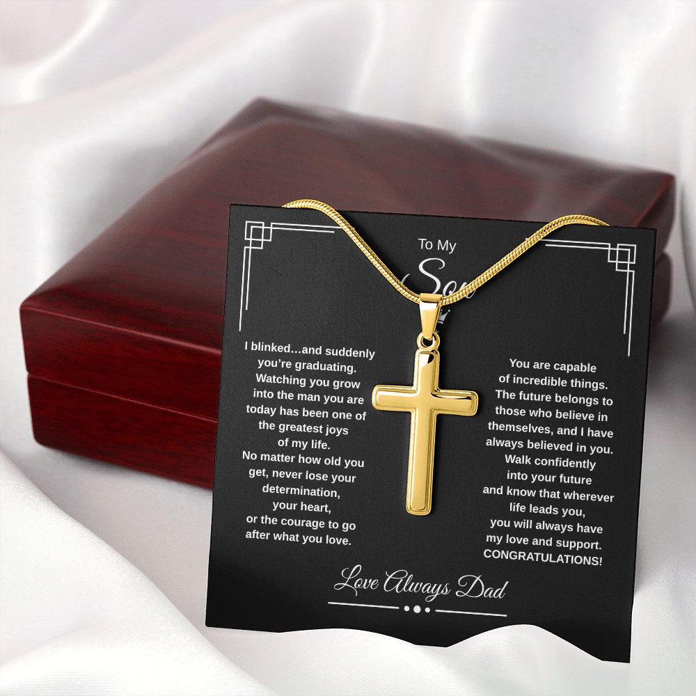 Gift To My Son From Dad “I Blinked…And Suddenly You're Graduating” Cross with Link Chain Necklace