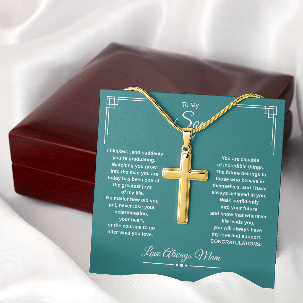 Gift To My Son From Mom “I Blinked…And Suddenly You're Graduating” Cross with Link Chain Necklace