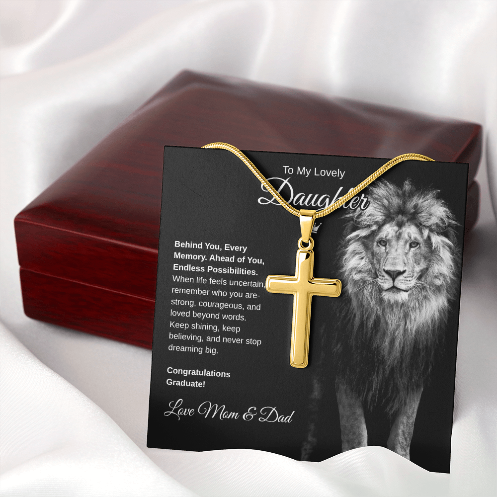 Gift To Our Lovely Daughter From Mom & Dad “Never Stop Dreaming Big” Cross  Necklace