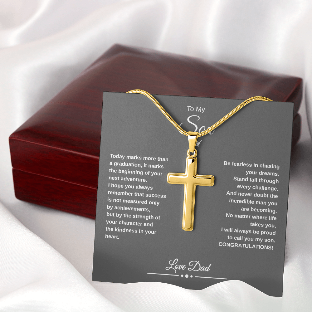 Gift To My Son From Dad “Be Fearless In Chasing Your Dreams” Cross with Link Chain Necklace
