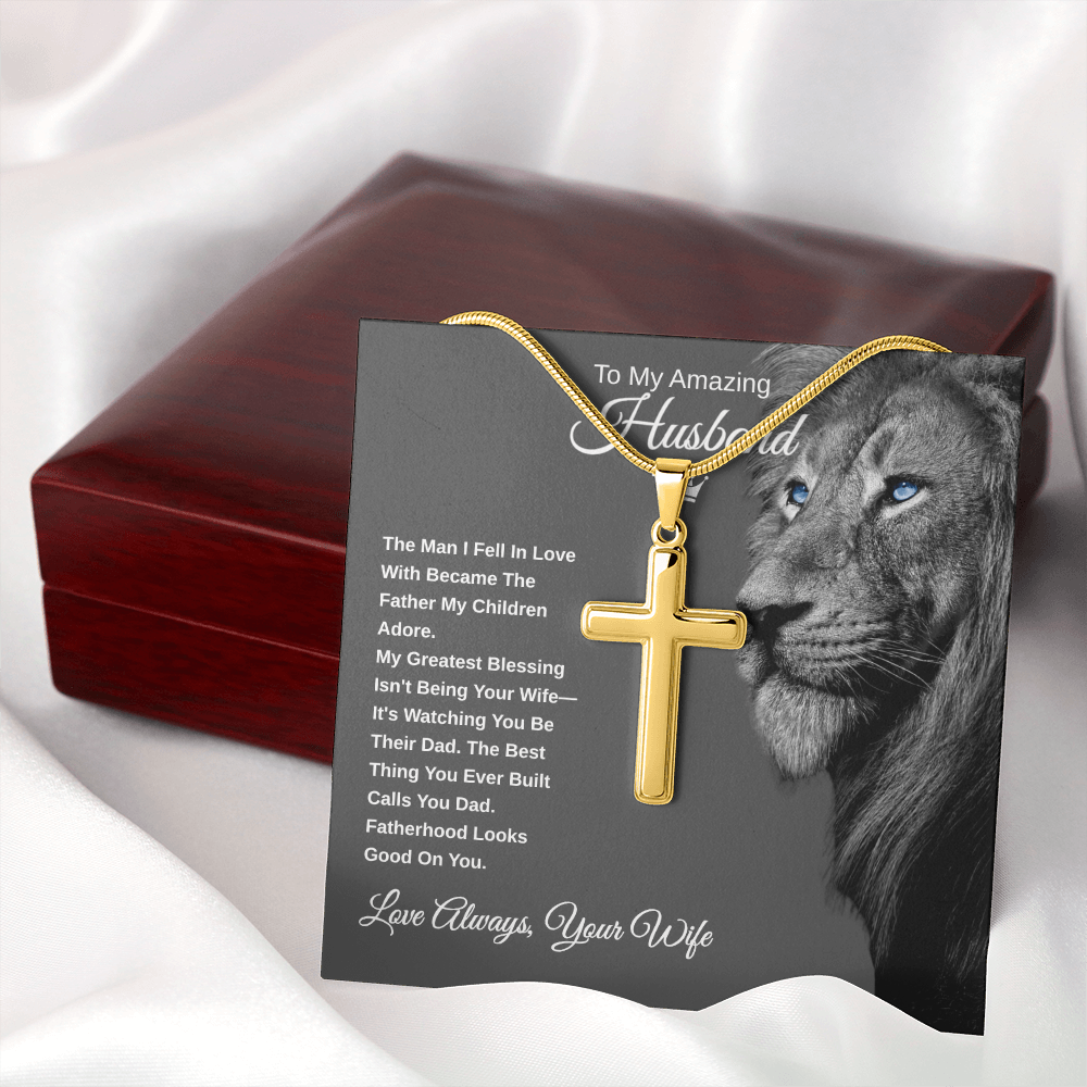 Gift To My Amazing Husband From Wife "The Best Husband. The Best Dad” Cross Chain Necklace
